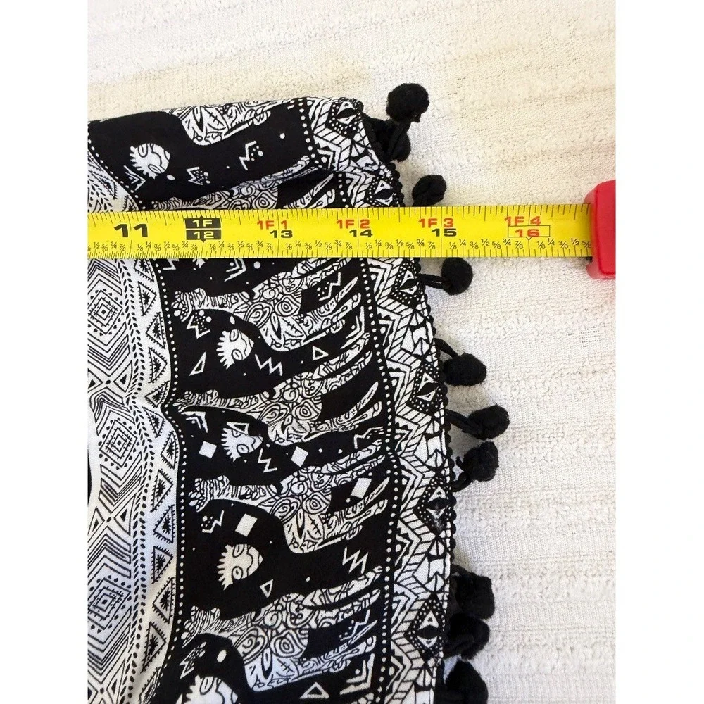 Relipop Womens Kimono Cardigan White Black Giraffe Print Boho‎ Pom Pom Trim M